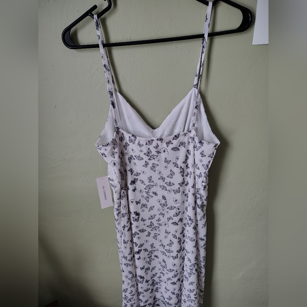 *NWT* No Comment Women's XL White Spaghetti Strap Butterfly Print Lined Dress - Picture 11 of 15